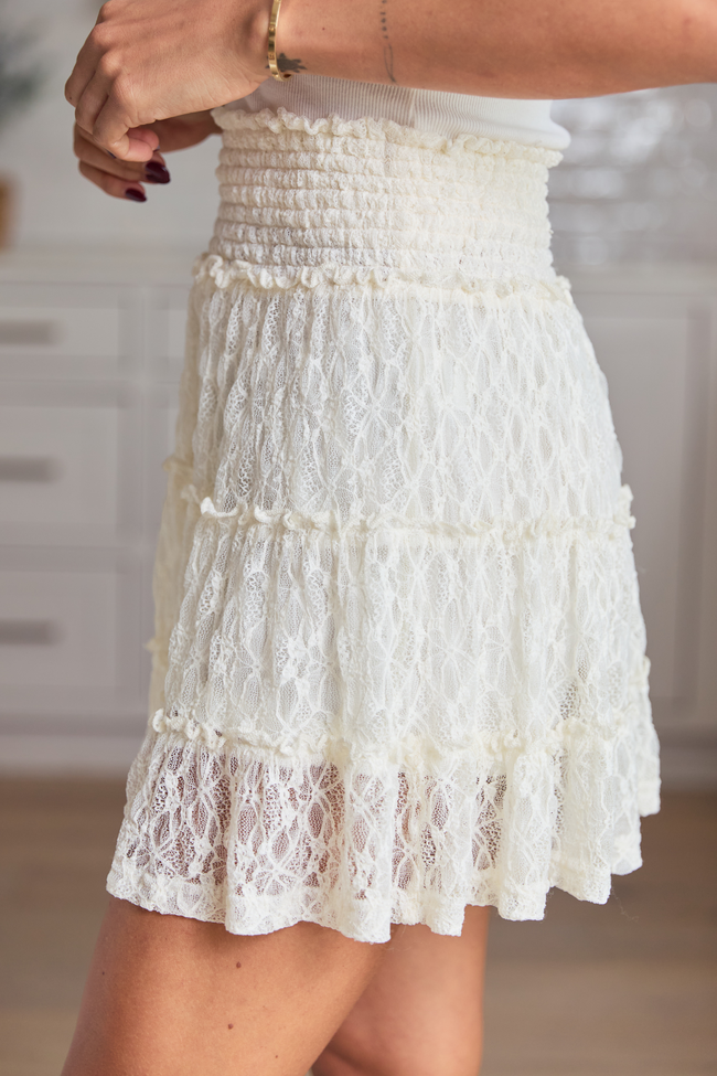 Through The Garden Cream Lace Mini Skort