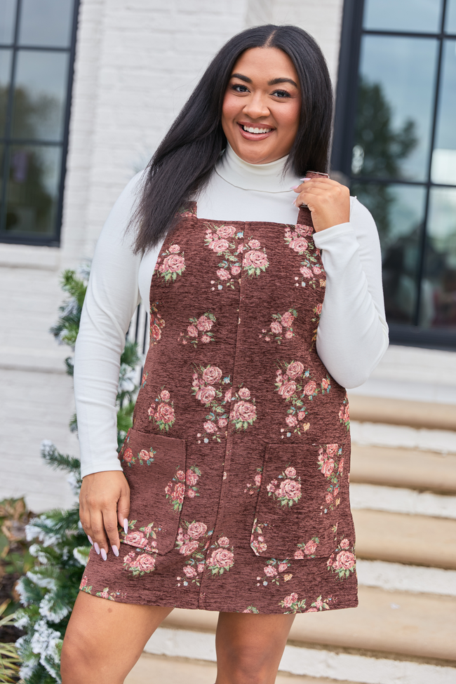 Chase Brown Floral Corduroy Overall Dress