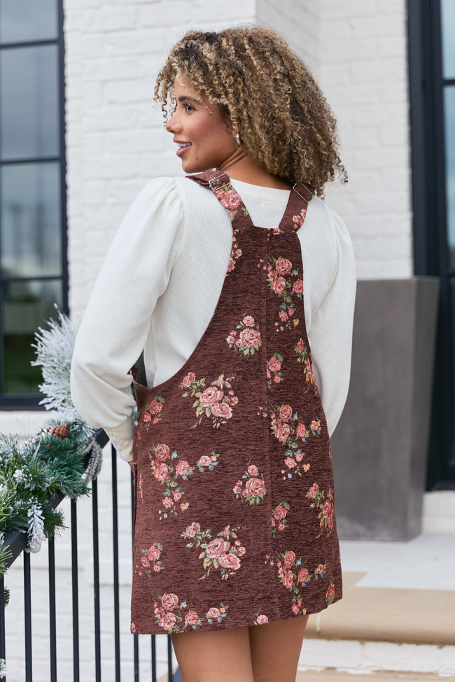 Chase Brown Floral Corduroy Overall Dress