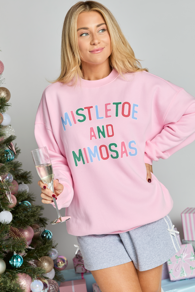 Mistletoe and Mimosas Light Pink Graphic Sweatshirt
