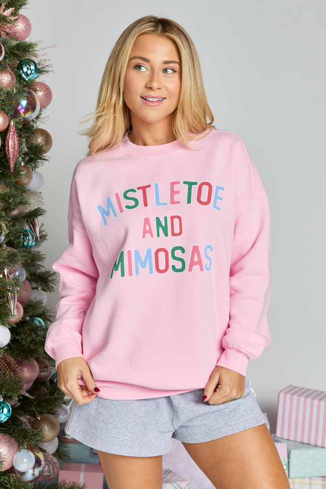 Mistletoe and Mimosas Light Pink Graphic Sweatshirt