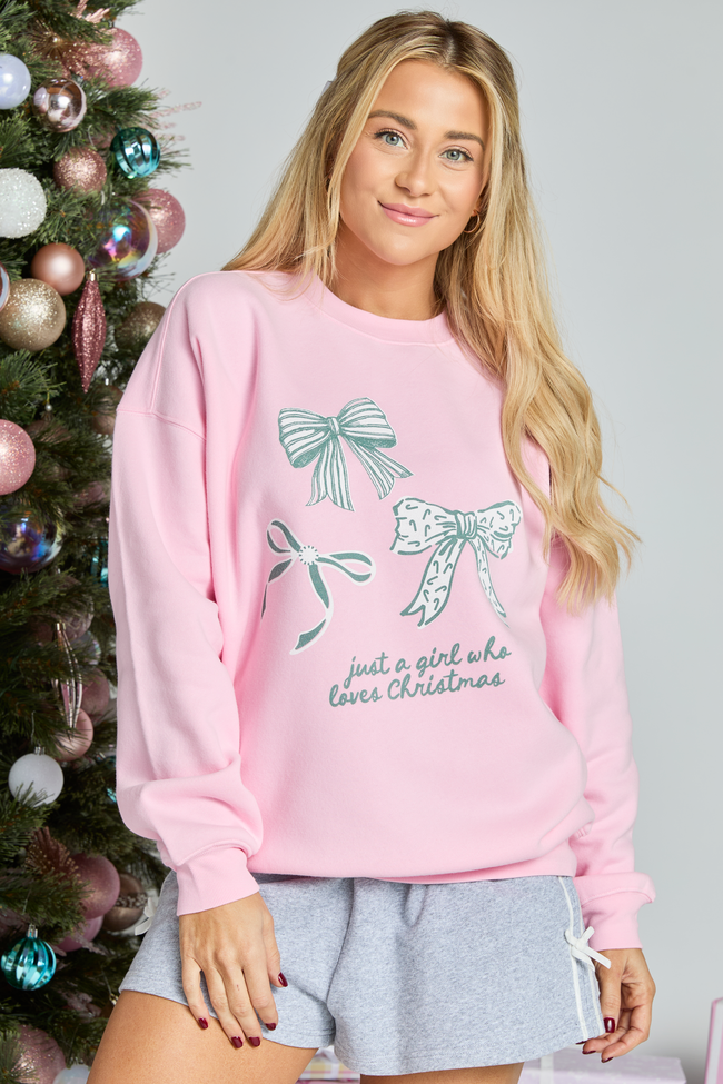 Just A Girl Who Loves Christmas Light Pink Graphic Sweatshirt