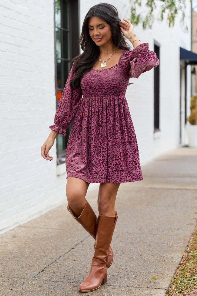 Evie Burgundy Animal Print Velvet Burnout Mini Dress