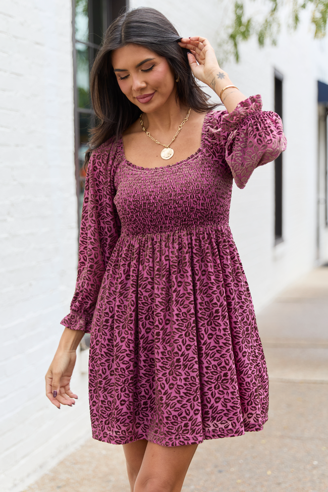 Evie Burgundy Animal Print Velvet Burnout Mini Dress