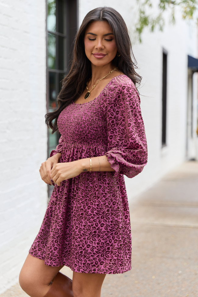 Evie Burgundy Animal Print Velvet Burnout Mini Dress