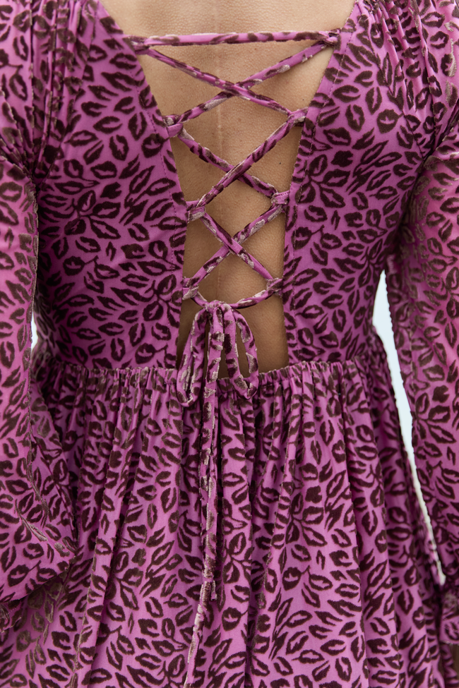 Evie Burgundy Animal Print Velvet Burnout Mini Dress