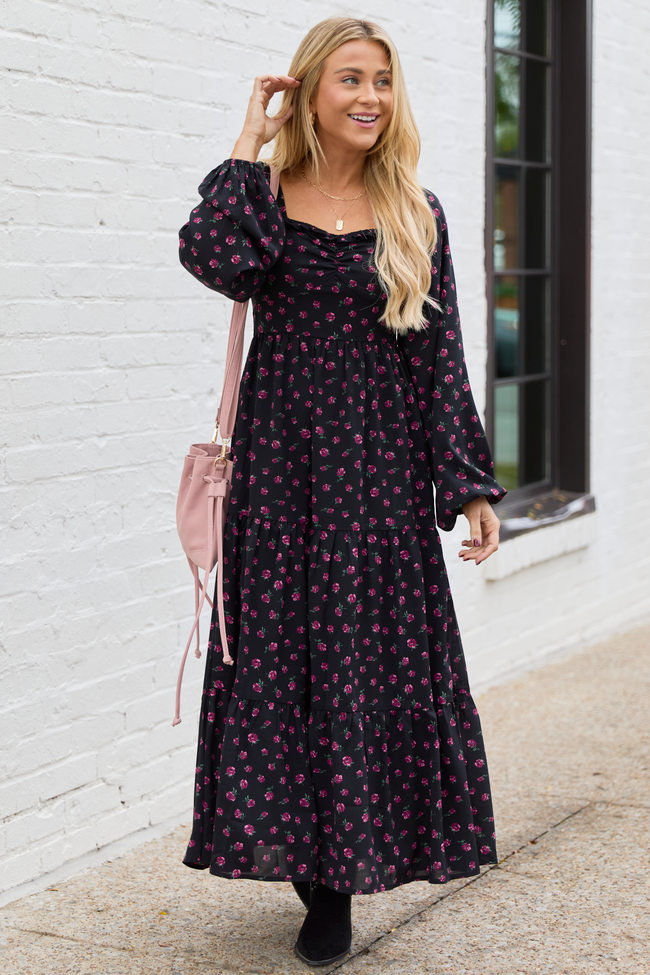Maureen Black Floral Maxi Dress