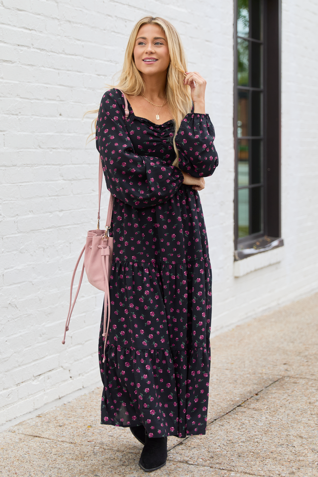 Maureen Black Floral Maxi Dress