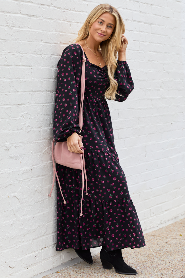Maureen Black Floral Maxi Dress
