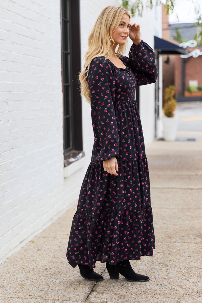 Maureen Black Floral Maxi Dress