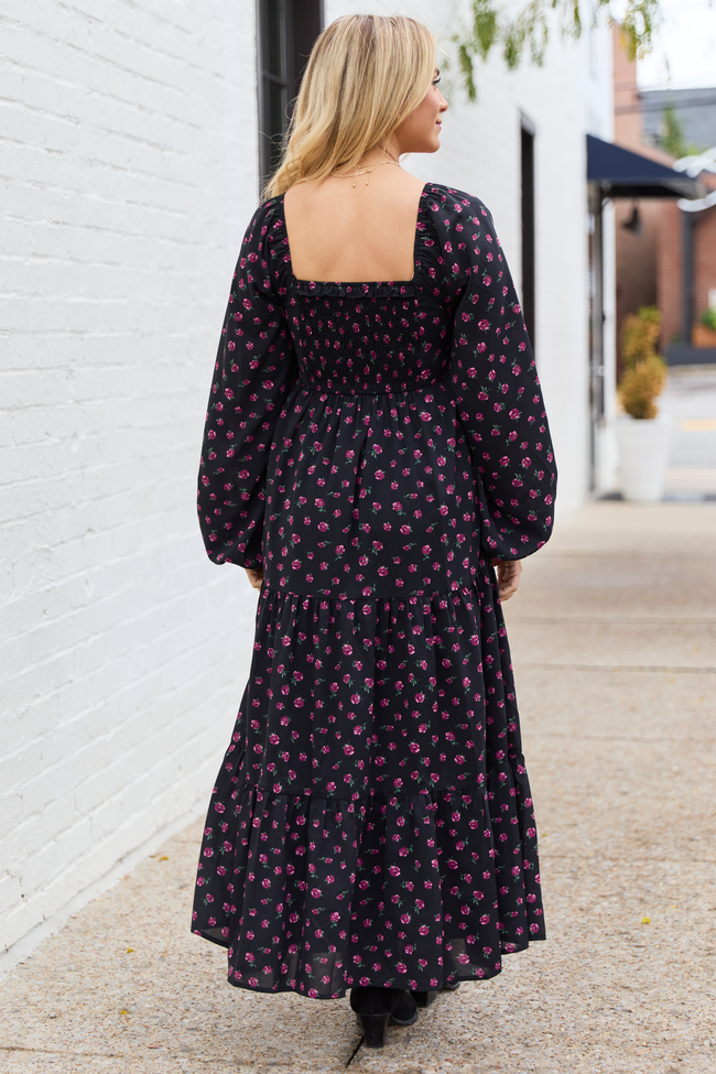 Maureen Black Floral Maxi Dress