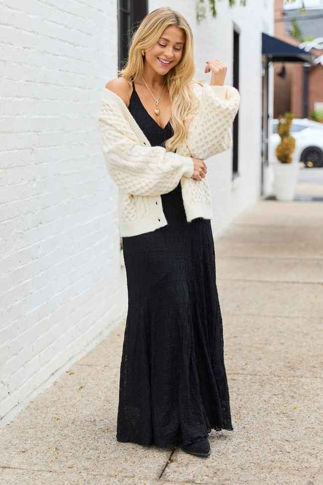 Hyacinth Black Lace Godet Slip Dress