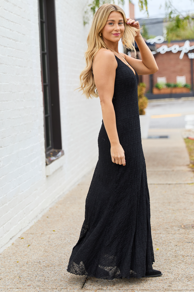 Hyacinth Black Lace Godet Slip Dress