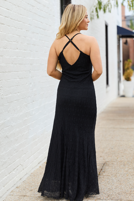 Hyacinth Black Lace Godet Slip Dress