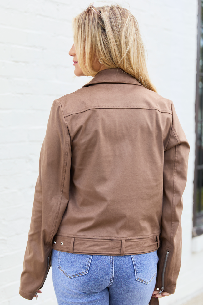 Elodie Cocoa Faux Suede Moto Jacket