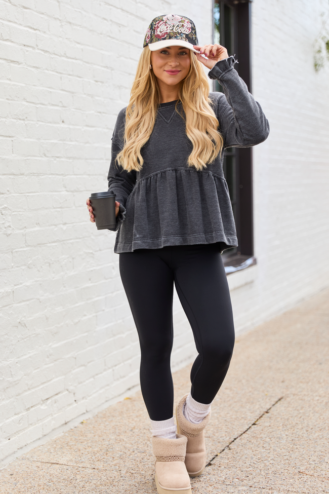 Steele Smokey Grey Tiered Long Sleeve Top