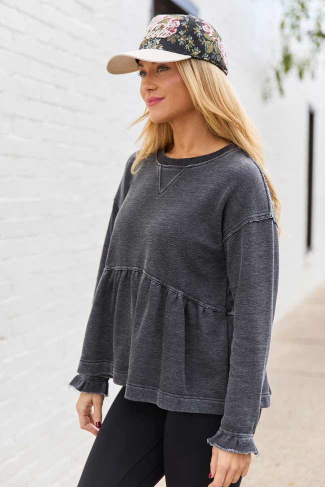 Steele Smokey Grey Tiered Long Sleeve Top