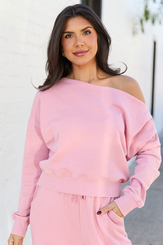 Learn As You Go Pink Off The Shoulder Sweatshirt