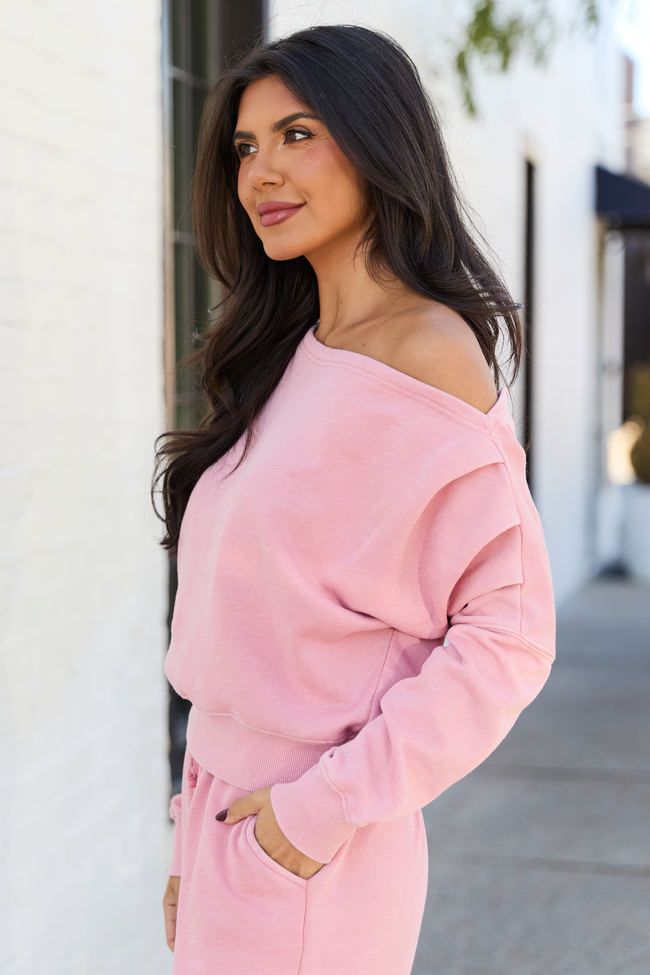 Learn As You Go Pink Off The Shoulder Sweatshirt