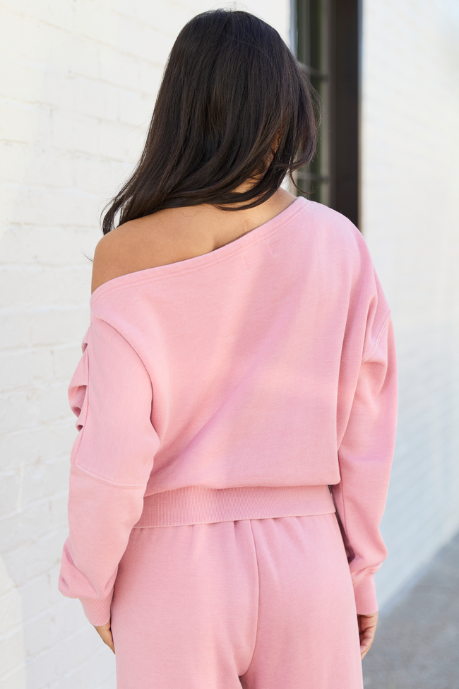 Learn As You Go Pink Off The Shoulder Sweatshirt