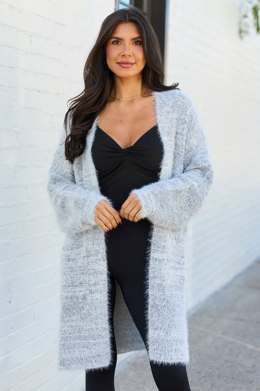 Celine Heathered Grey Fuzzy Cardigan SALE