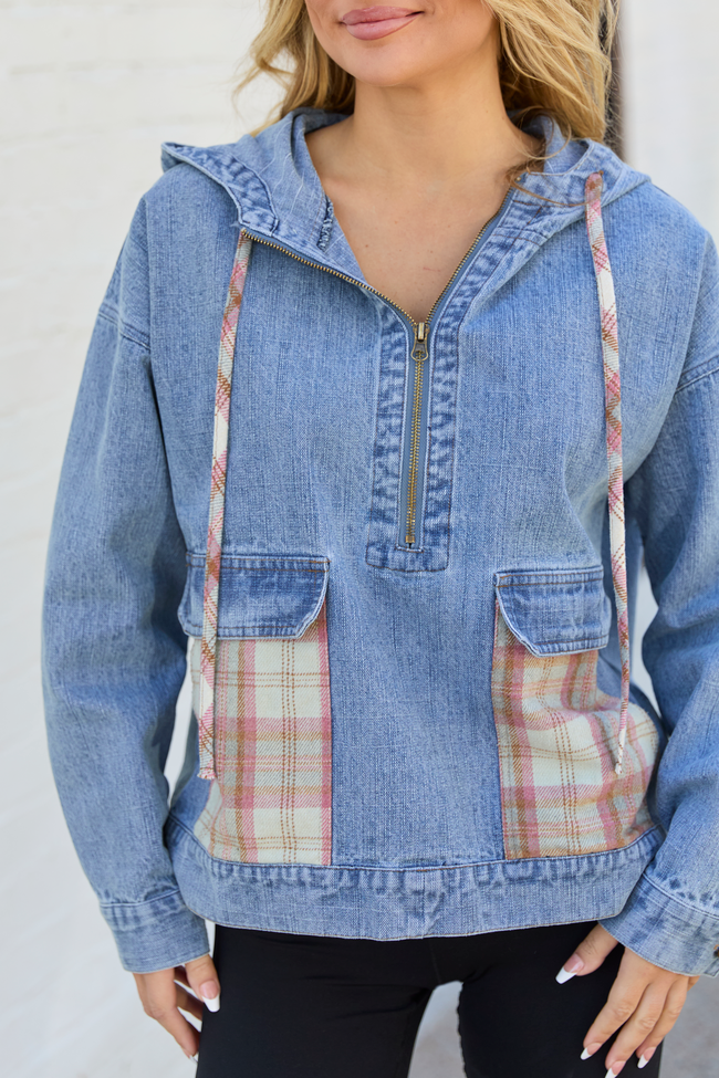 Icelyn Denim Plaid Pocket Pullover