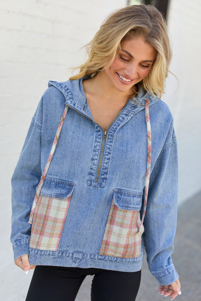 Icelyn Denim Plaid Pocket Pullover