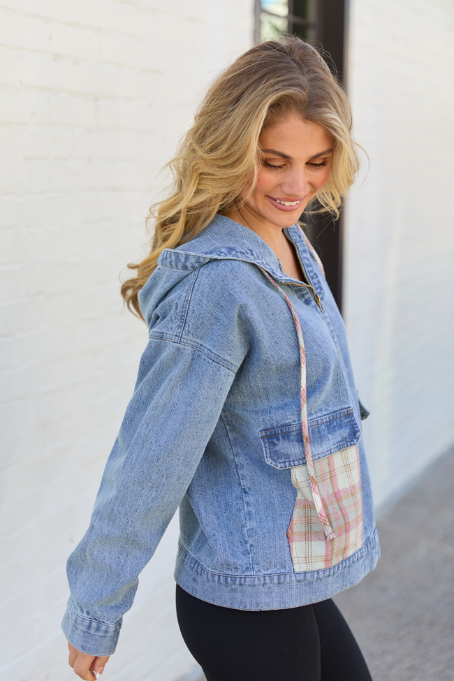 Icelyn Denim Plaid Pocket Pullover