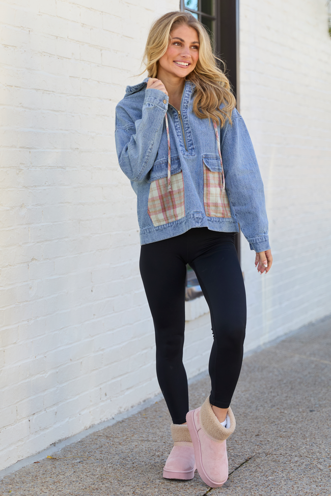 Icelyn Denim Plaid Pocket Pullover