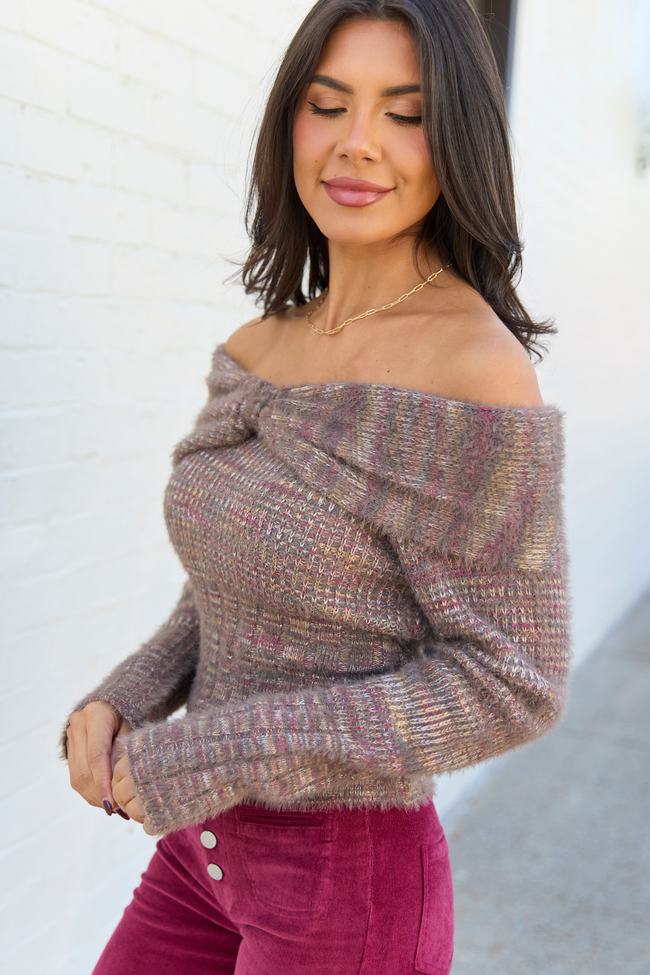 Chiara Brown Multi Off-Shoulder Sweater Top