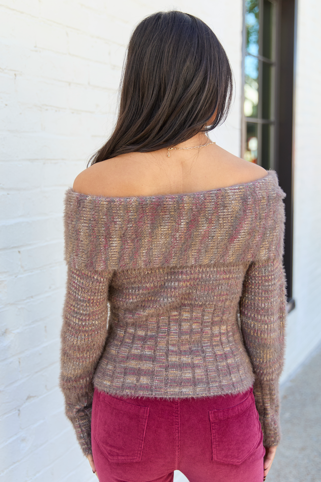 Chiara Brown Multi Off-Shoulder Sweater Top