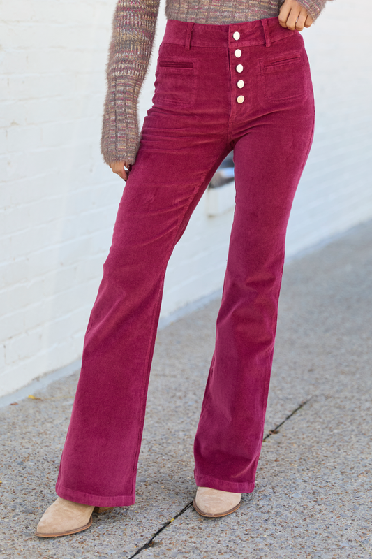 I Can't Forget Deep Red Button Fly Corduroy Pants