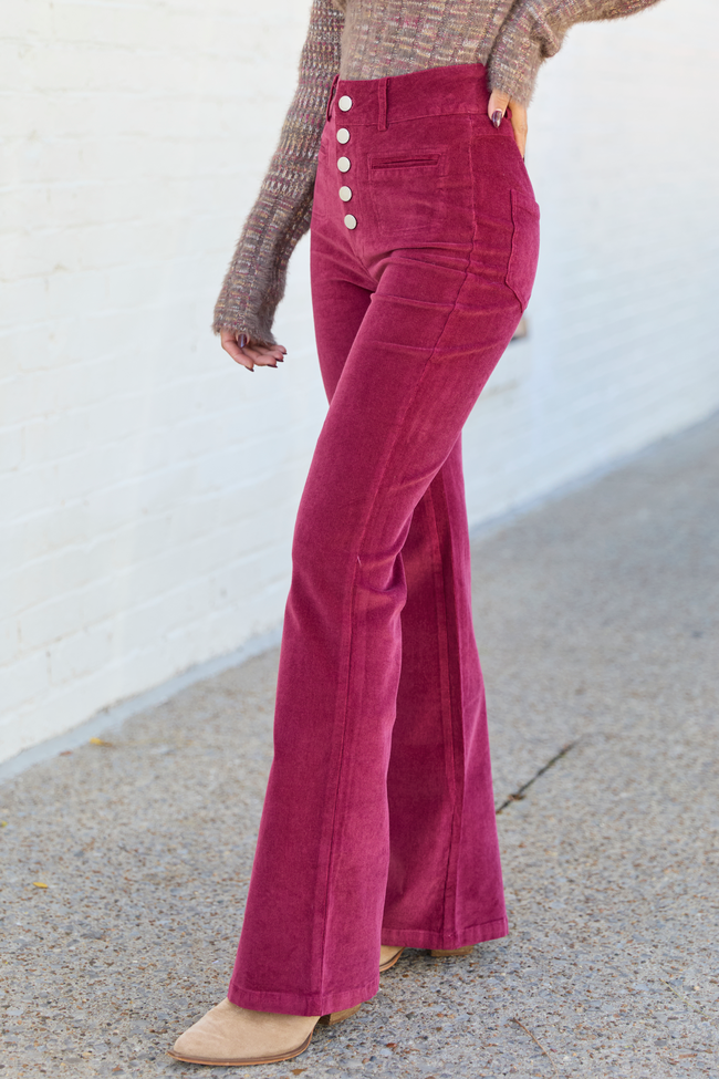 I Can't Forget Deep Red Button Fly Corduroy Pants
