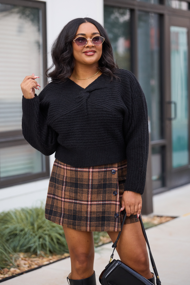 Gisele Front Twist Heathered Black Sweater SALE