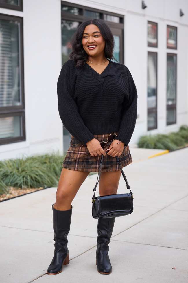 Gisele Front Twist Heathered Black Sweater SALE