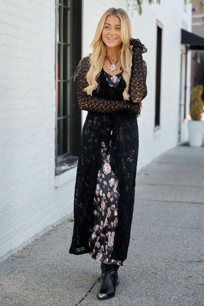 Winona Black Lace Mesh Maxi Duster Top SALE