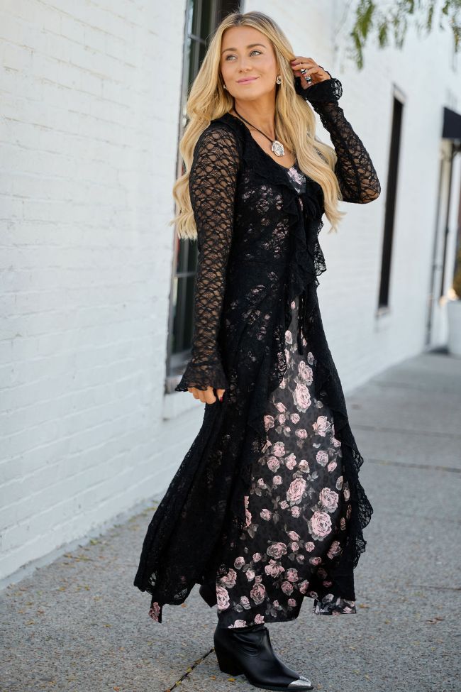 Winona Black Lace Mesh Maxi Duster Top SALE