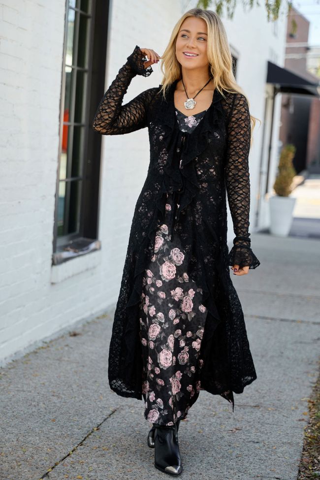 Winona Black Lace Mesh Maxi Duster Top SALE