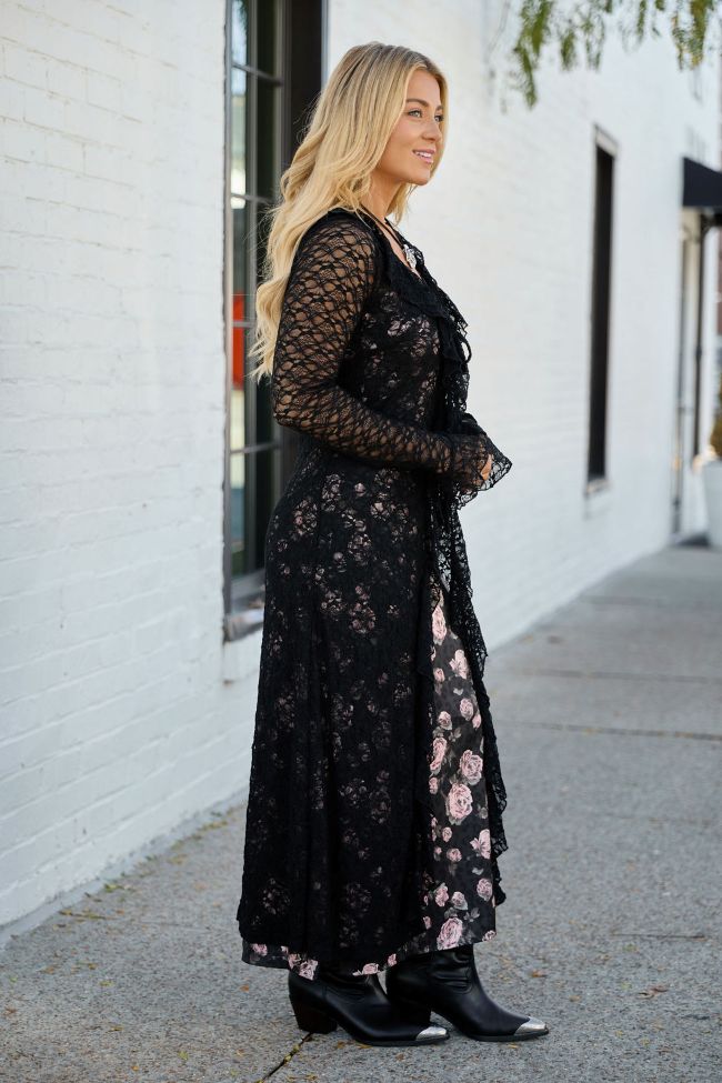 Winona Black Lace Mesh Maxi Duster Top SALE