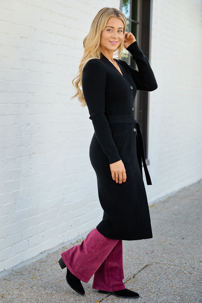 Norah Black Button Down with Tie Long Cardigan SALE