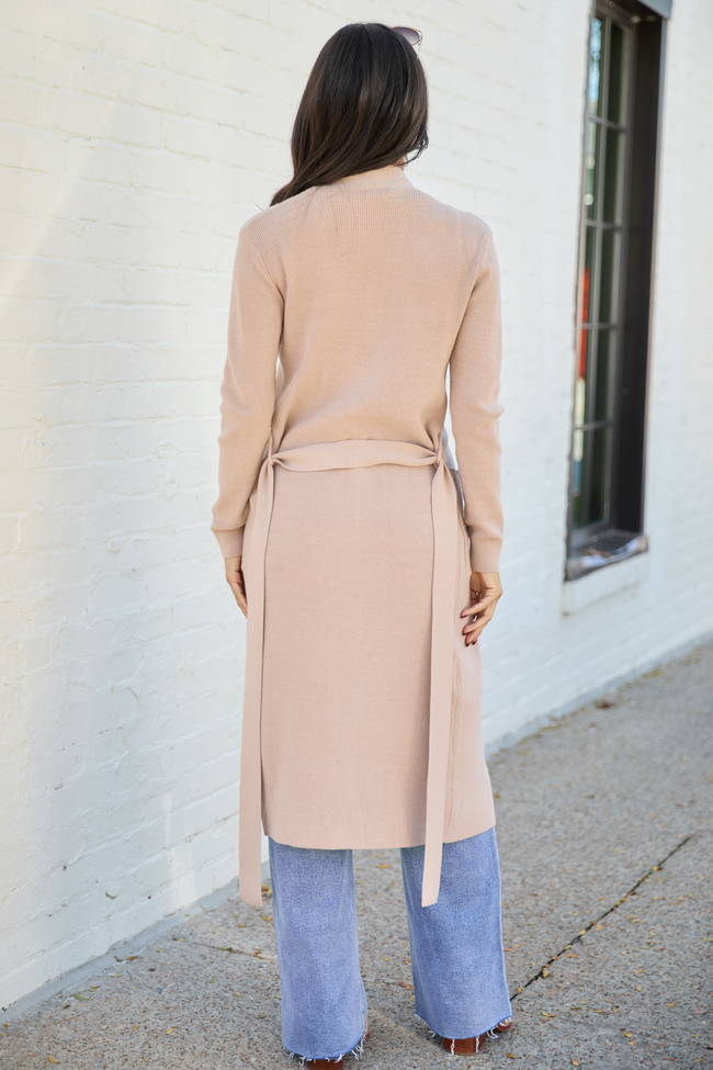 Norah Taupe Button Down With Tie Long Cardigan SALE