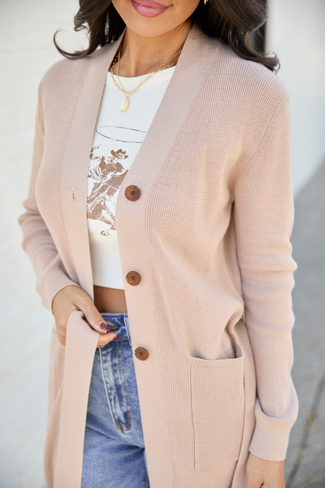 Norah Taupe Button Down With Tie Long Cardigan SALE