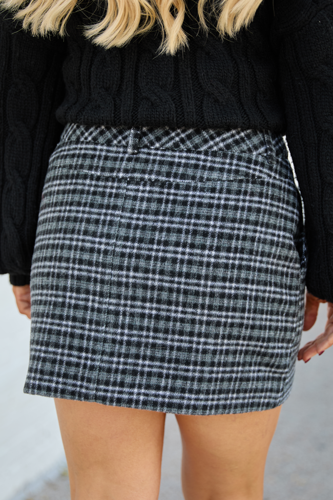 Meadow Navy Grey Plaid Mini Skirt