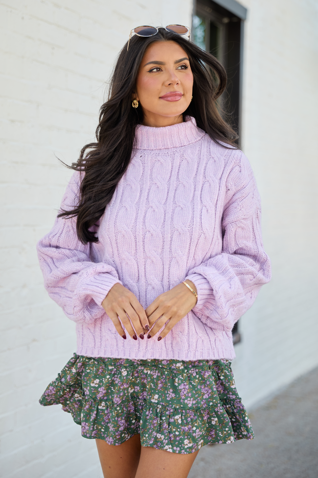 Vivienne Lilac Cable Knit Turtleneck Sweater SALE
