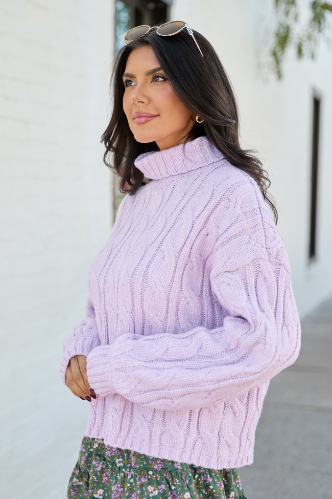 Vivienne Lilac Cable Knit Turtleneck Sweater SALE