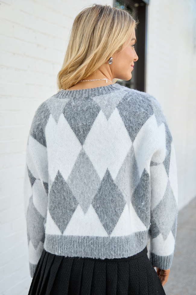 Trayce Grey Argyle Crewneck Sweater SALE