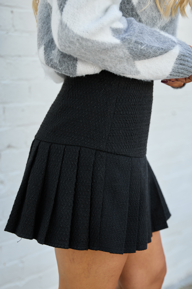 Emma Black Tweed Pleated Skort