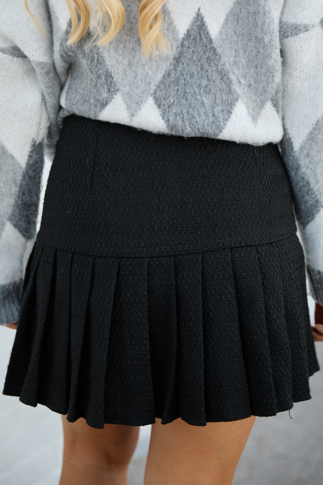 Emma Black Tweed Pleated Skort