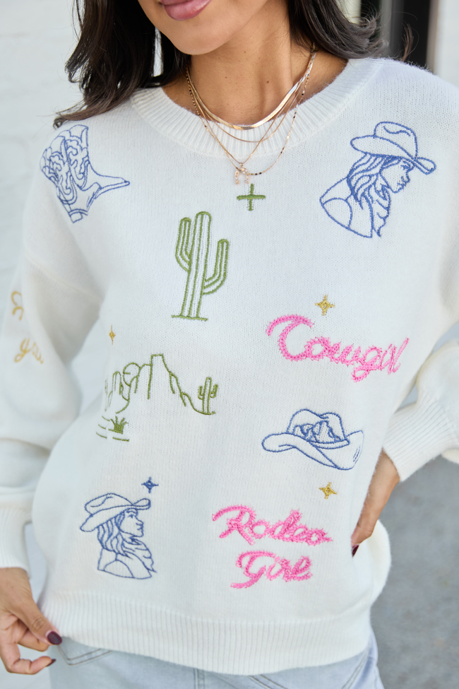 Pretty Cowgirl Cream Western Icon Crewneck Sweater SALE