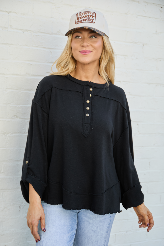 Dorie Black Oversized Henley SALE
